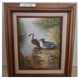 Framed Duck Oil Painting, Signed w3