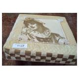 Fabric-Covered Footstool with Checkered Sides