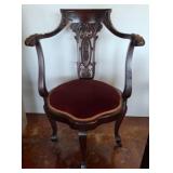 Carved Mahogany Armchair with Velvet Seat