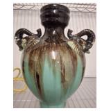 Multicolor Glazed Ceramic Vase With Ram Handles
