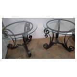 Wrought Iron and Glass Side Tables