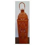 Orange Metal Lantern with Lattice Design
