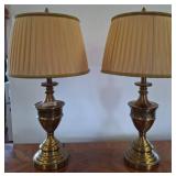 Brass Table Lamps with Pleated Shades