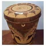 Woven Lidded Basket with Multicolor Design 15x15