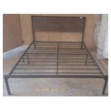 Queen-Size Metal Bed Frame with Wood Headboard