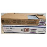 LED Exit Sign and Box of Plastic Sheets
