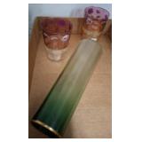 Hand-Painted Glass Vase and Two Tumblers