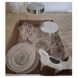 Glassware Lot with Cow Creamer and Jars