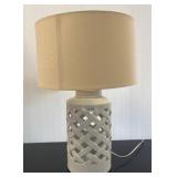 White Ceramic Lattice Table Lamp with Shade