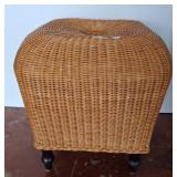 Wicker Cube Ottoman with Turned Wood Legs