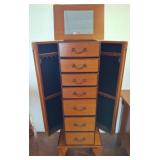 Wood Jewelry Armoire with Mirror and Drawers