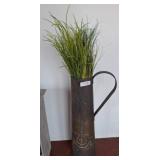 Metal Pitcher With Paris Design and Faux Greenery