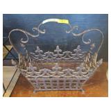 Ornate Metal Basket With Scrollwork Design
