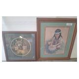 Two Framed Prints: Wolf and Girl Portrait