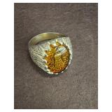 Sterling Silver Ring with Amber and Jaguar Motif