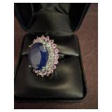 Silver Ring with Blue and Pink Gemstones