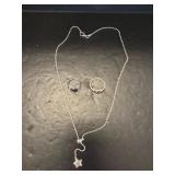 Sterling Silver Necklace and Two Rings