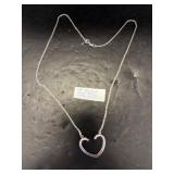 Sterling Silver Open Heart Necklace, 925 Mark