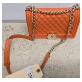 Orange Quilted Chain Shoulder Bag