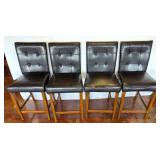 Four Faux Leather Barstools with Wood Base
