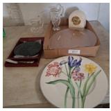 Lenox Clock, Marble Server, Pitcher, and Plate