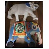 Painted Wood and Ceramic Elephant Figures
