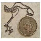 1923 Peace Dollar Coin on Chain Pendant