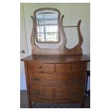 Tiger Oak Dresser with Mirror, 38x22x66