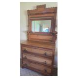 Wooden Dresser with Mirror and Three Drawers