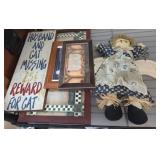 Decorative Items Including Angel Doll and Signs