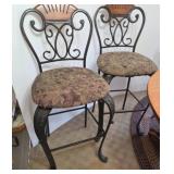 Two Metal Bar Stools with Fabric Seats