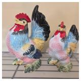 Ceramic Rooster and Hen Figurines