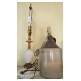 Stoneware Jug Lamp and Milk Glass Table Lamp