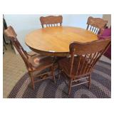 Round Oak Table With Four Matching Chairs