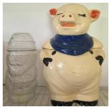Ceramic Pig Cookie Jar and Glass Santa Jar