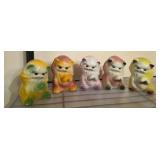 5 Multicolored Ceramic Cat Planters