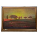 Landscape Painting with Trees and Gold Frame