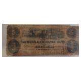 Farmers & Exchange Bank $5 Note, Charleston, SC