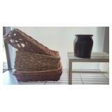Woven Baskets, Ceramic Jar, and Wood Stand
