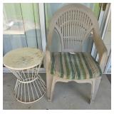 Plastic Patio Chair and Metal Wire Side Table