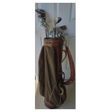 Assorted Golf Clubs with Leather Bag