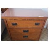 Oak Three-Drawer Nightstand with Brass Pulls