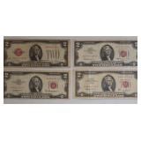 Four $2 U.S. Red Seal Notes, Series 1928 & 1953, 1