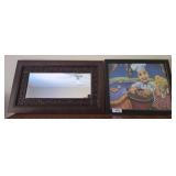 Carved Wood Mirror and Framed Chef Art Print