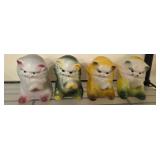 Four Multicolored Ceramic Cat Planters