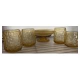 Amber-Colored Glass Bowl and Tumblers Set