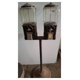 Vintage Dual Gumball Machines on Stand no key