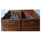 Wooden Crates With Vintage Glass Bottles