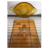 Amber Glass Serving Dish and Tray Set