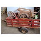 Wooden Cart and Red Utility Wagon Lot